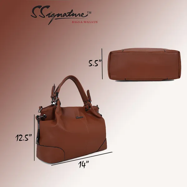 Signature_Brown_Leather_Adjustable_Strap_Handbag_For_Women