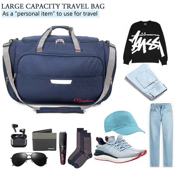 Signature_Navy_Blue_Fabric_Multi_Compartment_24_Inch_Duffel_Bag_For_Men_And_Women