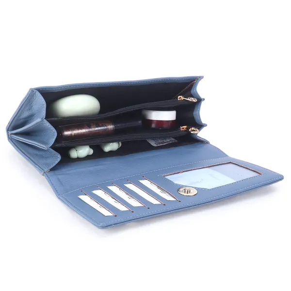 Signature_Blue_Leather_Perforated_Wallet_For_Women
