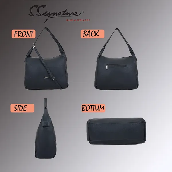 Signature_Navy_Blue_Faux_Leather_Adjustable_Strap_Hobo_Shoulder_Bag_For_Women