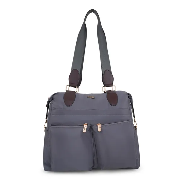 Signature_Grey_Faux_Leather_Multi_Pocket_Shoulder_Bag_For_Women