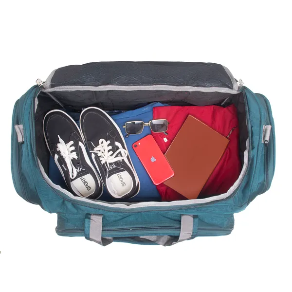 Signature_Teal_Blue_Fabric_Adjustable_Strap_Travel_Duffel_Bag_For_Unisex