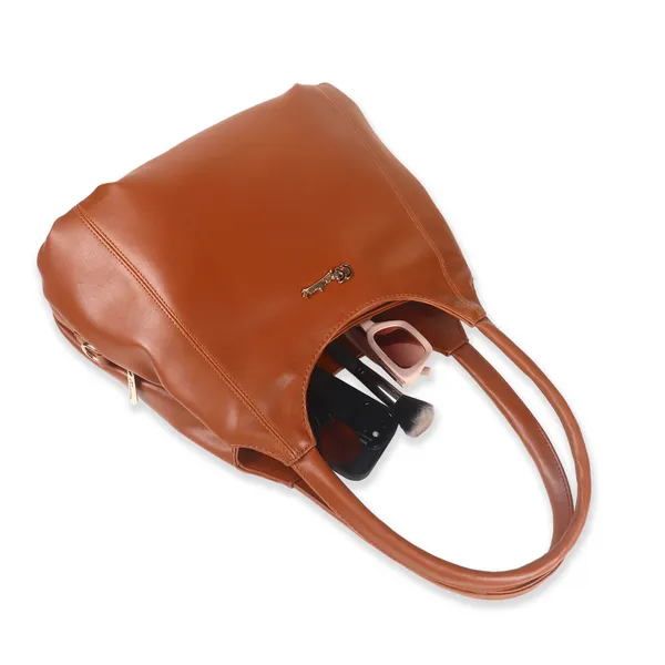 Signature_Tan_Brown_Leather_Shoulder_Handbag_For_Women