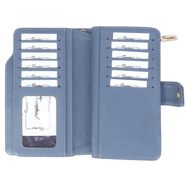 Signature_Blue_Leather_Multi_Pocket_Wrist_Strap_Wallet_For_Women