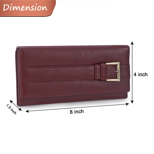 Signature_Maroon_Faux_Leather_Buckle_Wallet_For_Women
