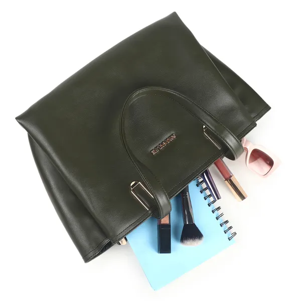 Signature_Olive_Green_Faux_Leather_Structured_Metallic_Zip_Tote_Bag_For_Women