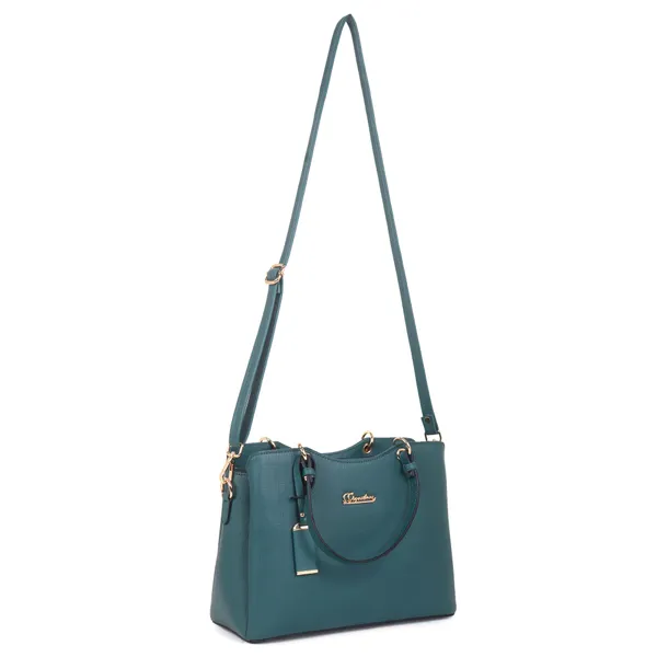 Signature_Teal_Faux_Leather_Multi_Compartment_Structured_Handbag_For_Women
