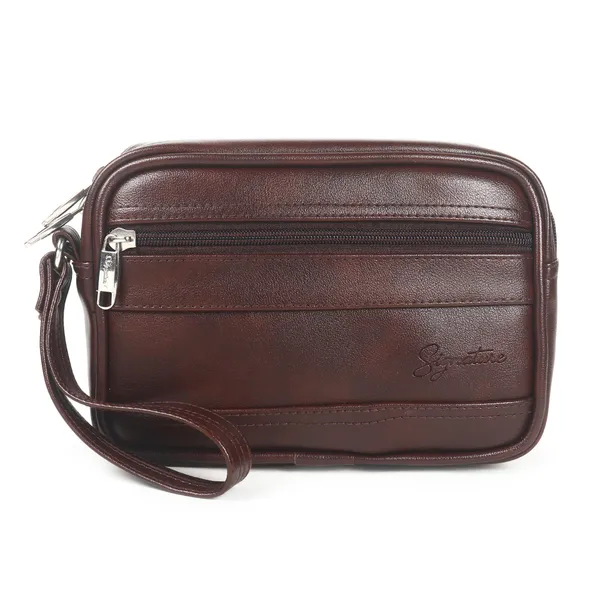 Signature_Brown_Leather_Multi_Compartment_Wristlet_Pouch_For_Men_And_Women