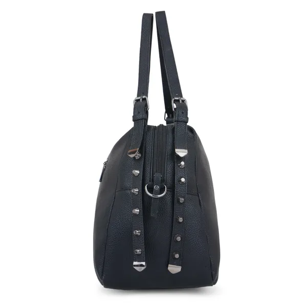 Signature_Black_Faux_Leather_Metal_Logo_Adjustable_Strap_Shoulder_Bag_For_Women