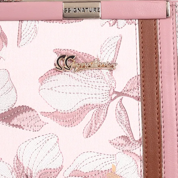 Signature_Pink_Floral_Faux_Leather_Classic_Handle_Handbag_For_Women