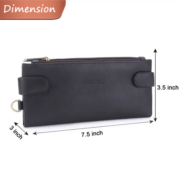 Signature_Black_Leather_Wrist_Strap_Multi_Card_Clutch_Wallet_For_Women