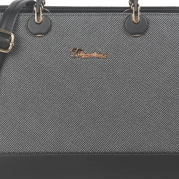 Signature_Grey_Textured_Faux_Leather_Metallic_Accent_Handbag_For_Women