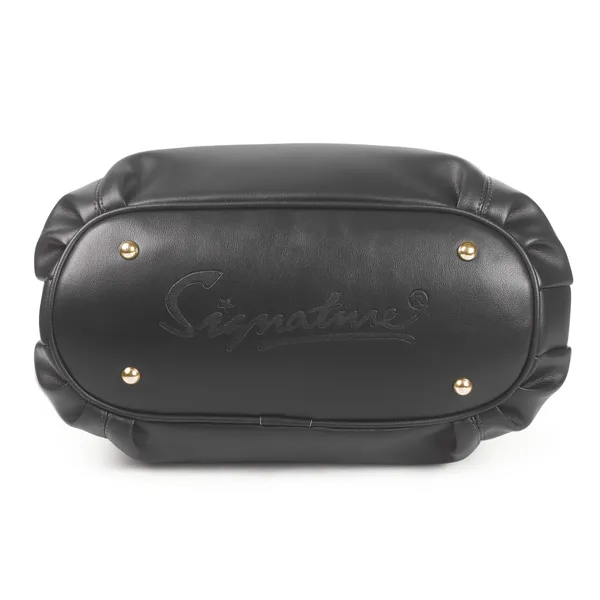 Signature_Black_Faux_Leather_Detachable_Strap_Shoulder_Handbag