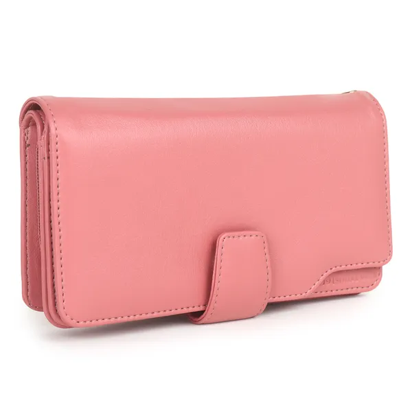 Signature_Pink_Faux_Leather_Wrist_Strap_Clutch_Wallet_For_Women