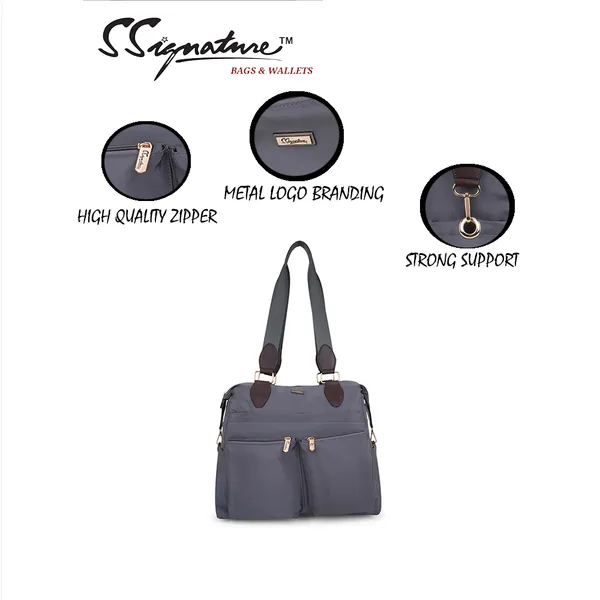 Signature_Grey_Faux_Leather_Multi_Pocket_Shoulder_Bag_For_Women