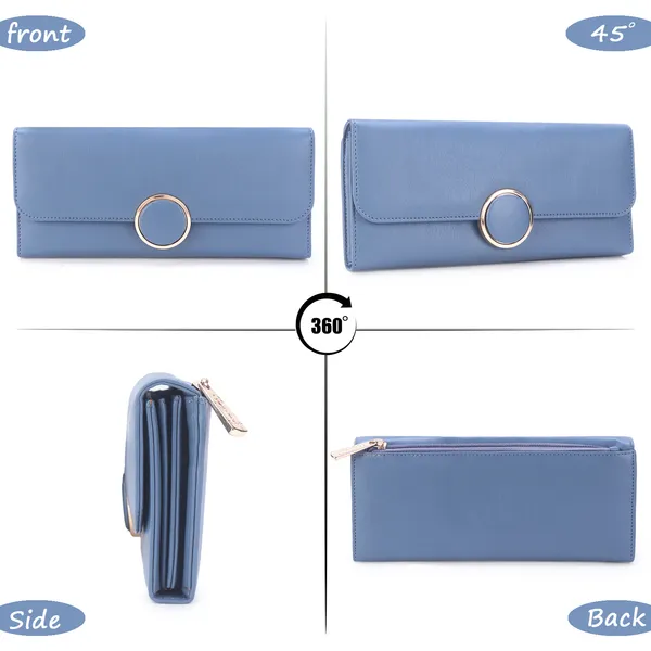 Signature_Blue_Leather_Ring_Closure_Long_Wallet_For_Women