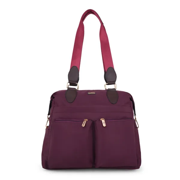 Signature_Purple_Faux_Leather_Multi_Compartment_Shoulder_Bag_For_Women