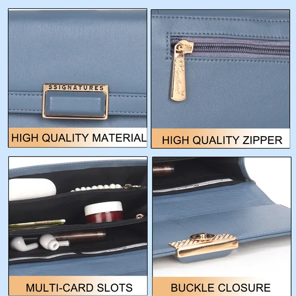 Signature_Blue_Faux_Leather_Buckle_Wallet_For_Women