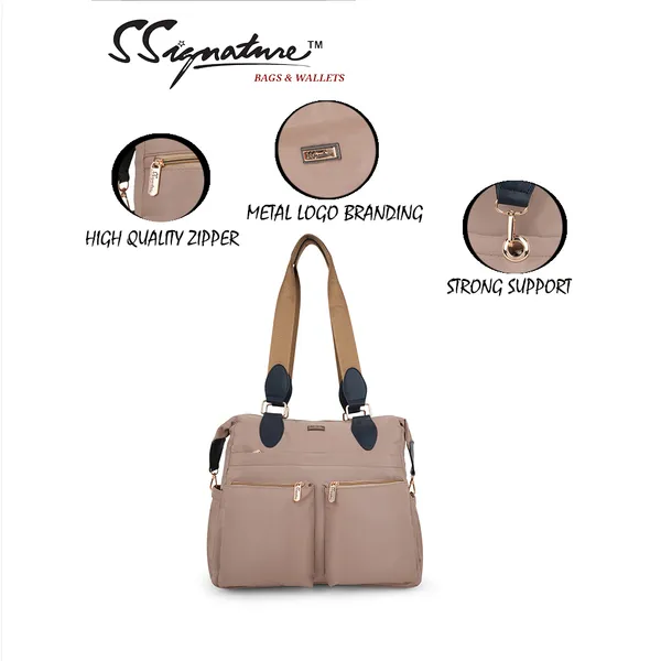 Signature_Beige_Fabric_Multi_Compartment_Adjustable_Strap_Diaper_Bag