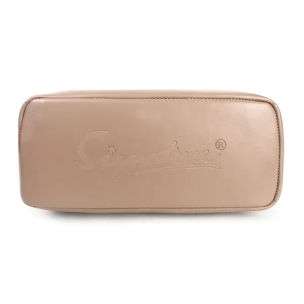 Signature_Beige_Faux_Leather_Structured_Metallic_Hardware_Handbag_For_Women