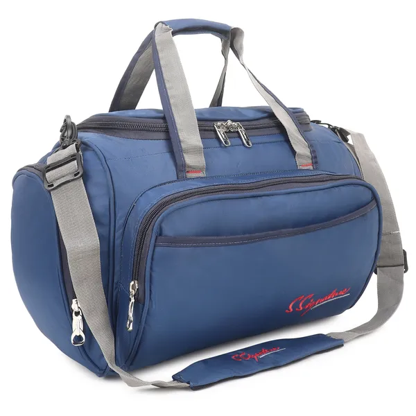 Signature_Blue_Grey_Fabric_Multi_Compartment_Adjustable_Strap_Duffel_Bag_For_Men_Women_And_Teens