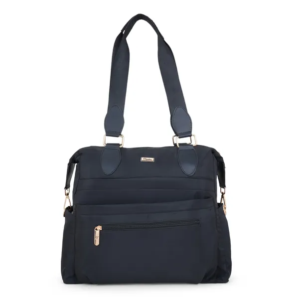 Signature_Black_Nylon_Multi_Compartment_Shoulder_Strap_Tote_Bag_For_Women