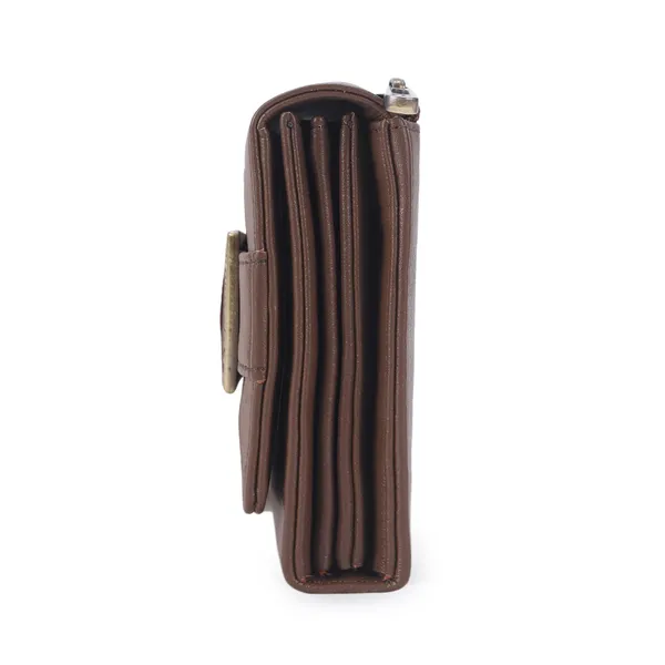 Signature_Brown_Leather_Buckle_Multi_Card_Slot_Wallet_For_Women
