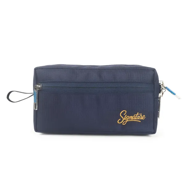 Signature_Navy_Blue_Fabric_Multi_Compartment_Wristlet_Travel_Pouch_For_Women