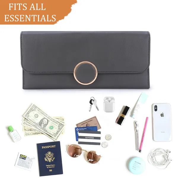 Signature_Grey_Faux_Leather_Foldable_Ring_Wallet_For_Women