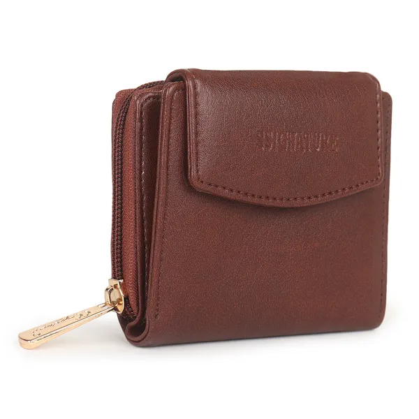 Signature_Brown_Leather_Bi_Fold_Zipper_Wallet_For_Men_And_Women