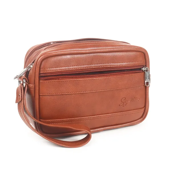 Signature_Tan_Brown_Leather_Multi_Compartment_Wristlet_Pouch