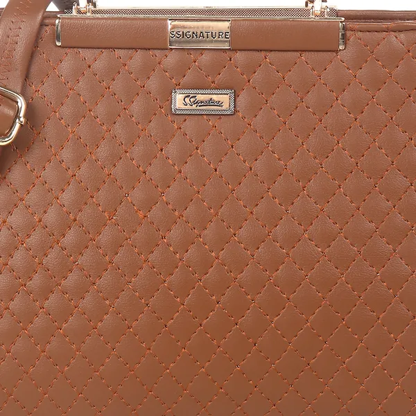 Signature_Brown_Quilted_Faux_Leather_Metal_Hardware_Handbag