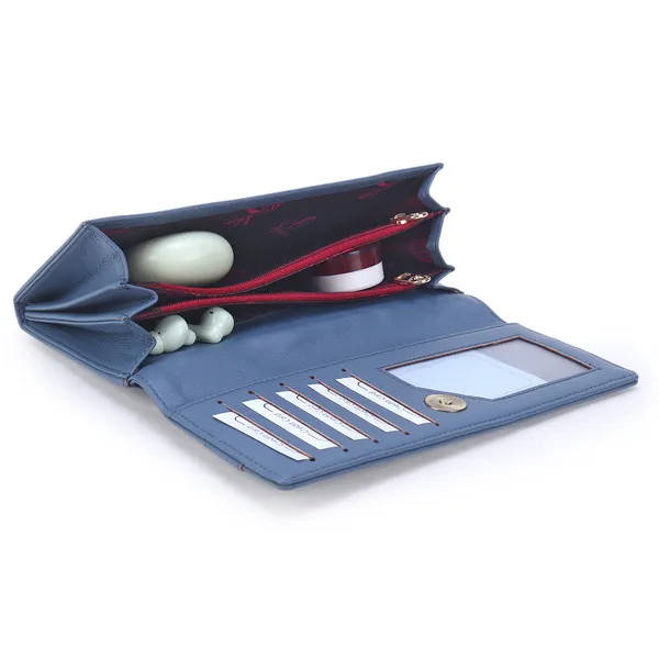 Signature_Blue_Faux_Leather_Multi_Compartment_Buckle_Wallet_For_Women