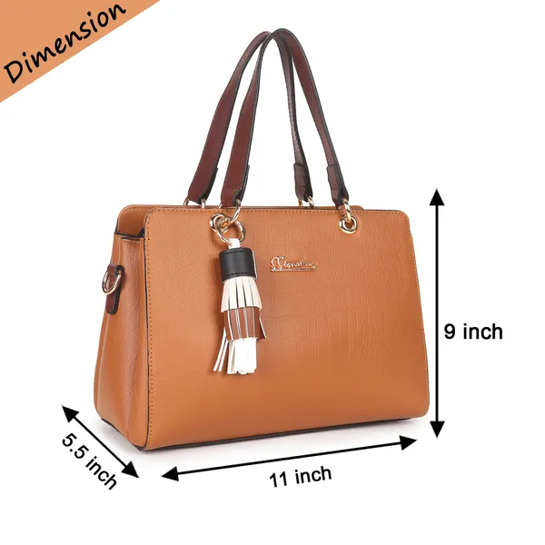 Signature_Brown_Faux_Leather_Multi_Compartment_Tassel_Handbag_For_Women