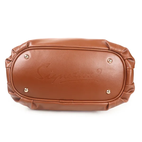 Signature_Tan_Brown_Leather_Shoulder_Handbag_For_Women