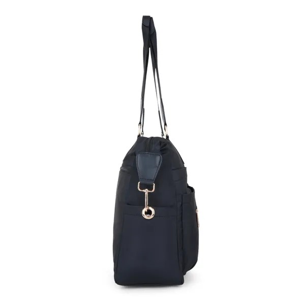 Signature_Black_Nylon_Multi_Compartment_Shoulder_Strap_Tote_Bag_For_Women