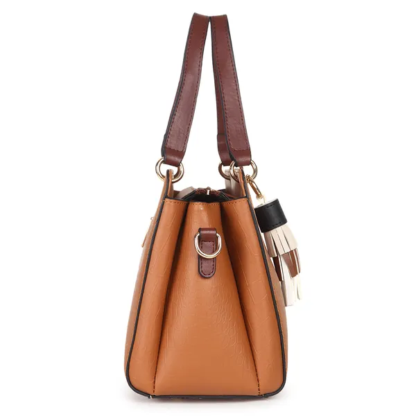 Signature_Brown_Faux_Leather_Multi_Compartment_Tassel_Handbag_For_Women