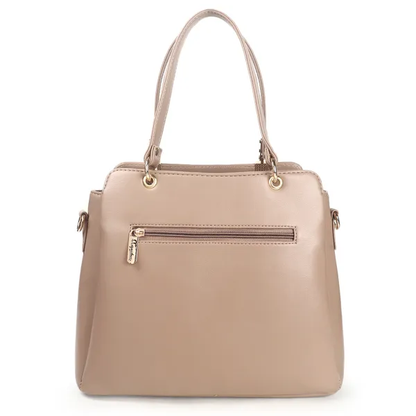 Signature_Beige_Faux_Leather_Structured_Metallic_Hardware_Handbag_For_Women