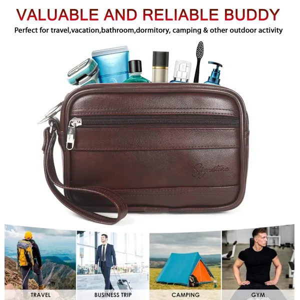 Signature_Brown_Leather_Multi_Compartment_Wristlet_Pouch_For_Men_And_Women