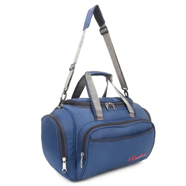Signature_Blue_Grey_Fabric_Multi_Compartment_Adjustable_Strap_Duffel_Bag_For_Men_Women_And_Teens