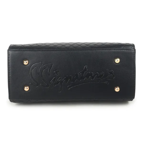 Signature_Black_Quilted_Faux_Leather_Gold_Hardware_Handbag_For_Women