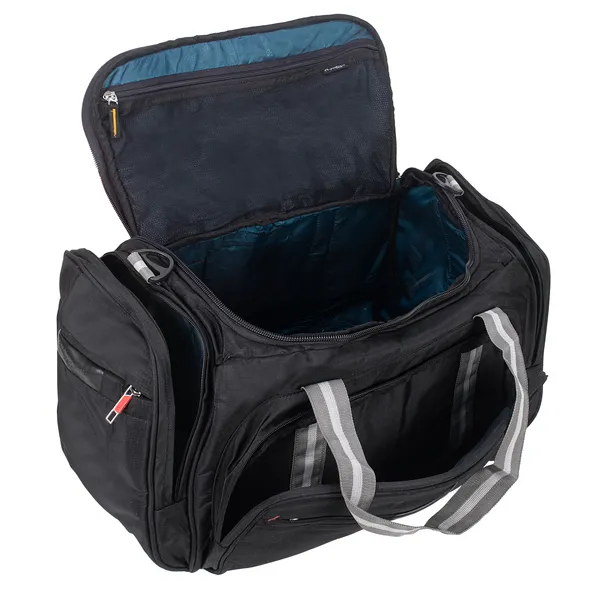 Signature_Black_Fabric_Multi_Compartment_Sports_Duffel_Bag_For_Men_And_Women