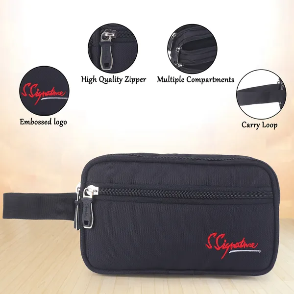 Signature_Black_Fabric_Dual_Compartment_Toiletry_Pouch_For_Women