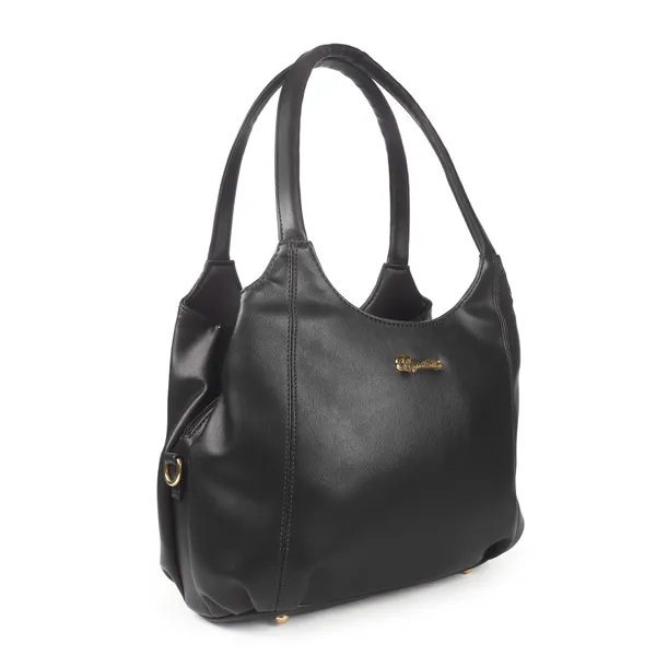 Signature_Black_Faux_Leather_Detachable_Strap_Shoulder_Handbag
