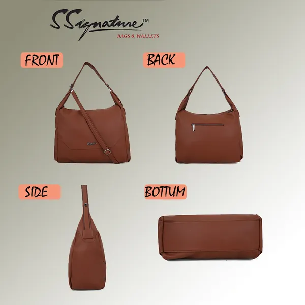 Signature_Brown_Faux_Leather_Adjustable_Strap_Hobo_Shoulder_Bag_For_Women