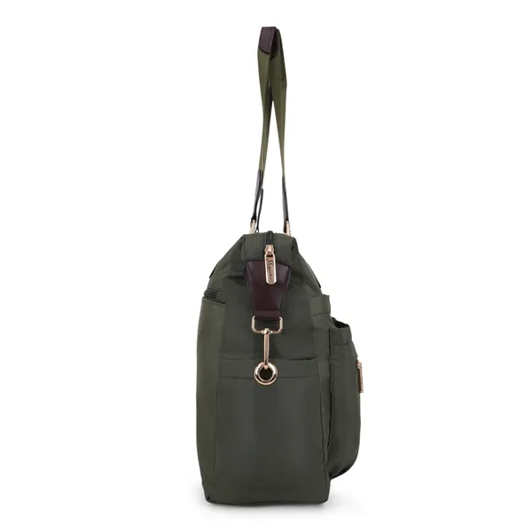 Signature_Olive_Green_Fabric_Multi_Compartment_Convertible_Diaper_Bag_For_Parents