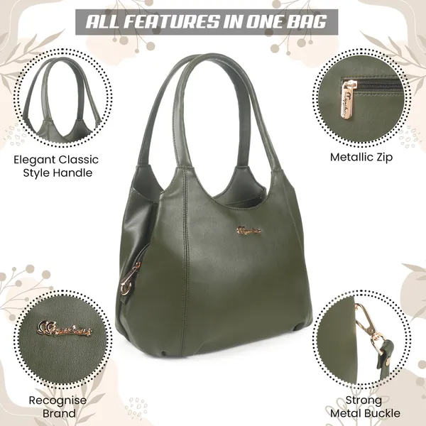 Signature_Olive_Green_Faux_Leather_Metal_Buckle_Zipper_Handbag_For_Women
