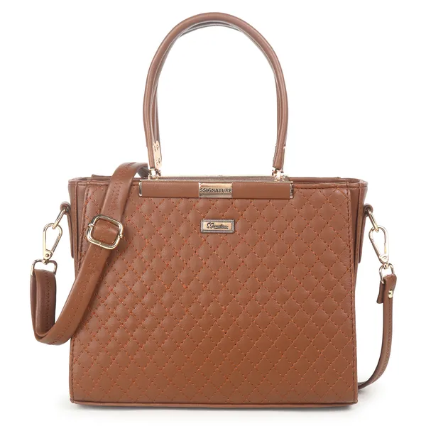 Signature_Brown_Quilted_Faux_Leather_Metal_Hardware_Handbag