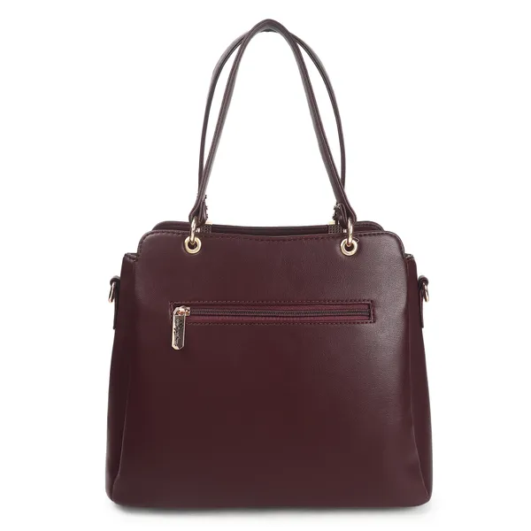Signature_Maroon_Faux_Leather_Metal_Buckle_Zip_Shoulder_Bag_For_Women