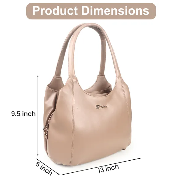 Signature_Beige_Leather_Metal_Logo_Shoulder_Handbag_For_Women